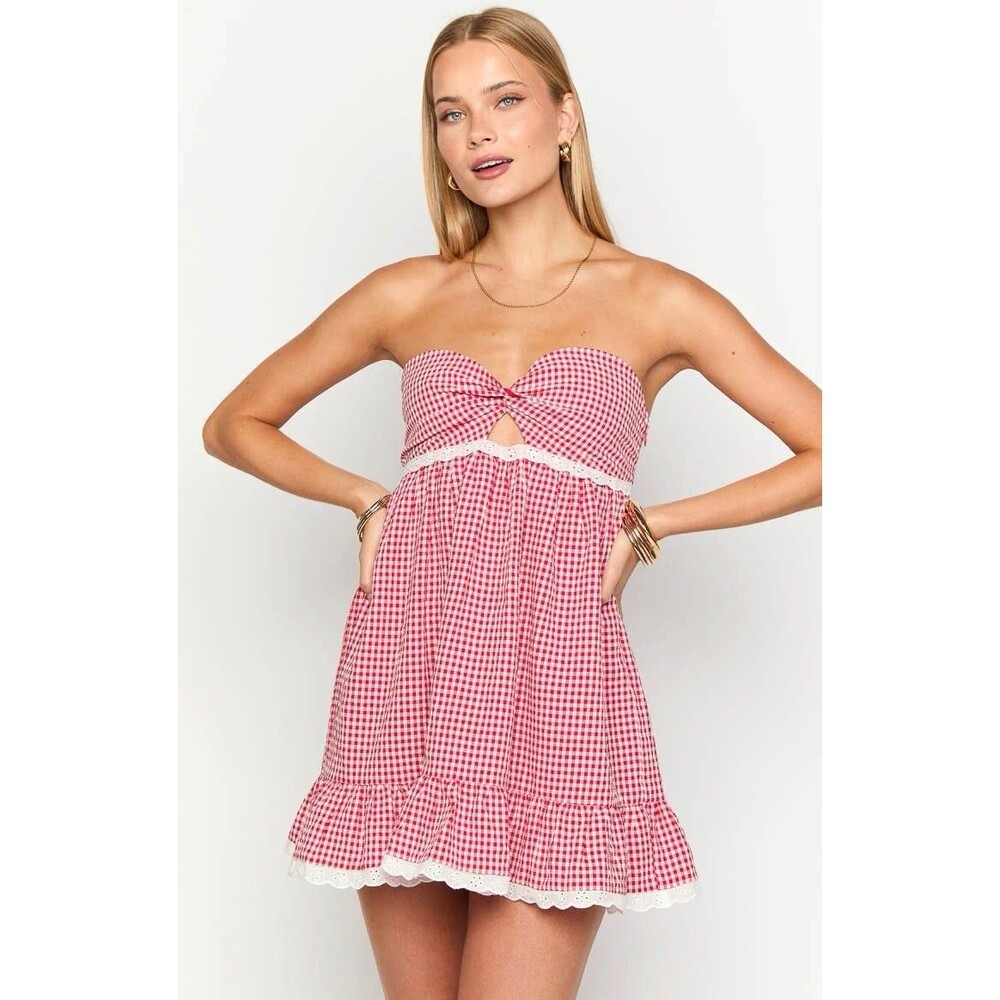 beginning Boutique Maisie red gingham Strapless Mini Size 2 NWT